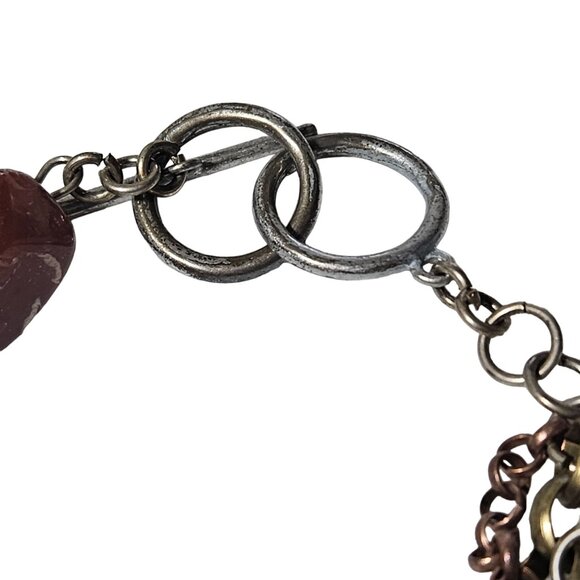 Handcrafted Mixed Metal Chunky Charm Bracelet Live Hope Heart Pendants - Picture 5 of 7